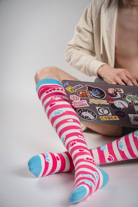 Nya! Striped - Pink Overknee Socks