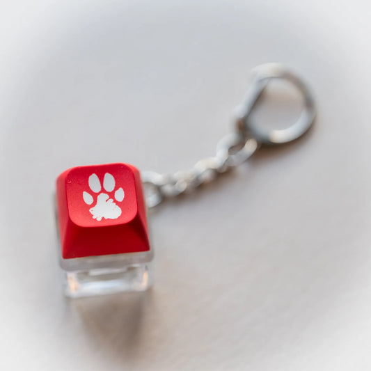 Red Paw Clicky Keychain - pressable keyboard-key fidget toy with paw print by PlayGay